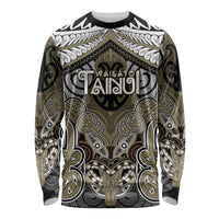 Aotearoa Iwi Waikato Tainui Personalised Long Sleeve Shirt Maori Kowhaiwhai Pattern LT19 Unisex Dark Yellow - Polynesian Pride