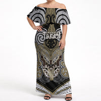 Aotearoa Iwi Waikato Tainui Personalised Off Shoulder Maxi Dress Maori Kowhaiwhai Pattern LT19 Women Dark Yellow - Polynesian Pride