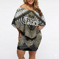 Aotearoa Iwi Waikato Tainui Personalised Off Shoulder Short Dress Maori Kowhaiwhai Pattern LT19 Women Dark Yellow - Polynesian Pride