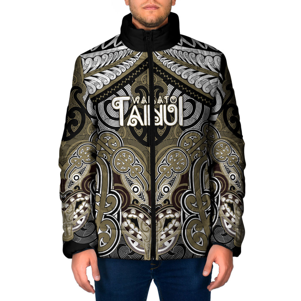 Aotearoa Iwi Waikato Tainui Personalised Padded Jacket Maori Kowhaiwhai Pattern LT19 Men Dark Yellow - Polynesian Pride