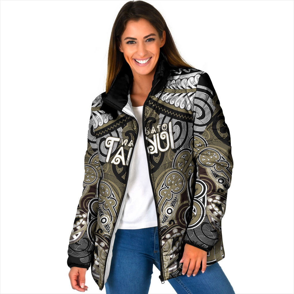 Aotearoa Iwi Waikato Tainui Personalised Padded Jacket Maori Kowhaiwhai Pattern LT19 Women Dark Yellow - Polynesian Pride