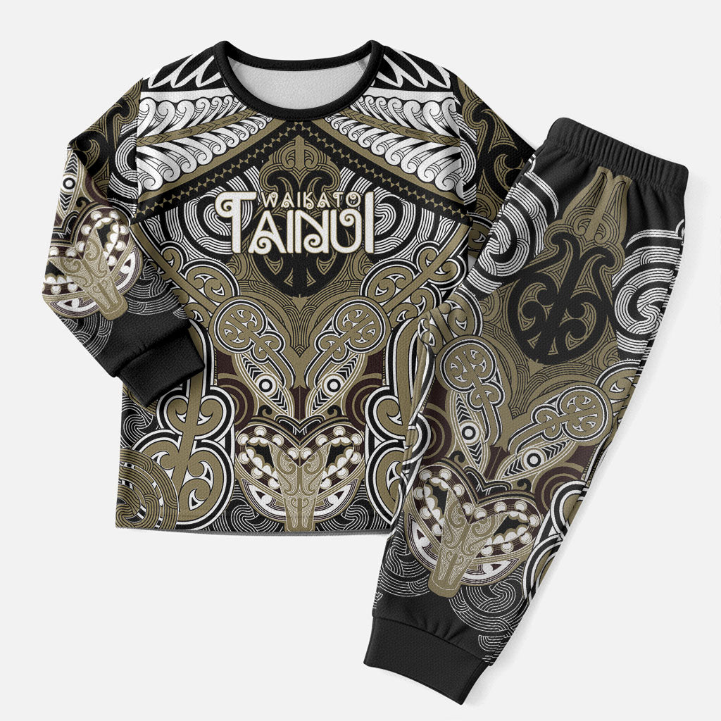 Aotearoa Iwi Waikato Tainui Personalised Christmas Pajama Set Maori Kowhaiwhai Pattern LT19 Men Dark Yellow - Polynesian Pride