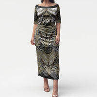 Aotearoa Iwi Waikato Tainui Personalised Puletasi Maori Kowhaiwhai Pattern LT19 Long Dress Dark Yellow - Polynesian Pride