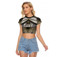 Aotearoa Iwi Waikato Tainui Personalised Raglan Cropped T Shirt Maori Kowhaiwhai Pattern LT19 Female Dark Yellow - Polynesian Pride