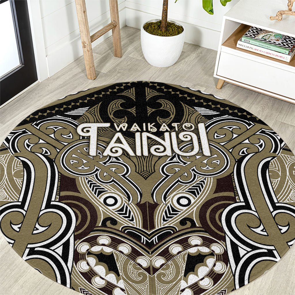 Aotearoa Iwi Waikato Tainui Round Carpet Maori Kowhaiwhai Pattern LT19 Dark Yellow - Polynesian Pride