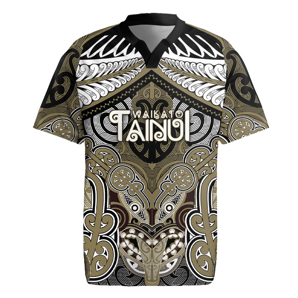Aotearoa Iwi Waikato Tainui Personalised Rugby Jersey Maori Kowhaiwhai Pattern LT19 Dark Yellow - Polynesian Pride