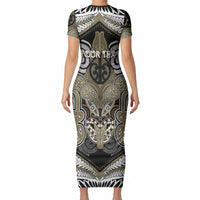 Aotearoa Iwi Waikato Tainui Personalised Short Sleeve Bodycon Dress Maori Kowhaiwhai Pattern LT19 - Polynesian Pride