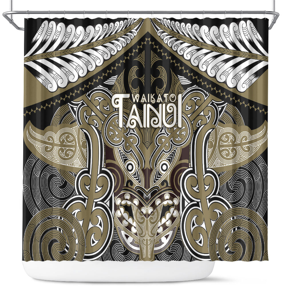 Aotearoa Iwi Waikato Tainui Shower Curtain Maori Kowhaiwhai Pattern LT19 Dark Yellow - Polynesian Pride