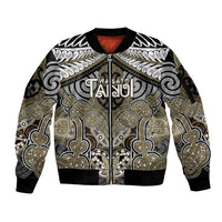 Aotearoa Iwi Waikato Tainui Personalised Sleeve Zip Bomber Jacket Maori Kowhaiwhai Pattern LT19 Unisex Dark Yellow - Polynesian Pride