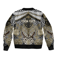 Aotearoa Iwi Waikato Tainui Personalised Sleeve Zip Bomber Jacket Maori Kowhaiwhai Pattern LT19 - Polynesian Pride