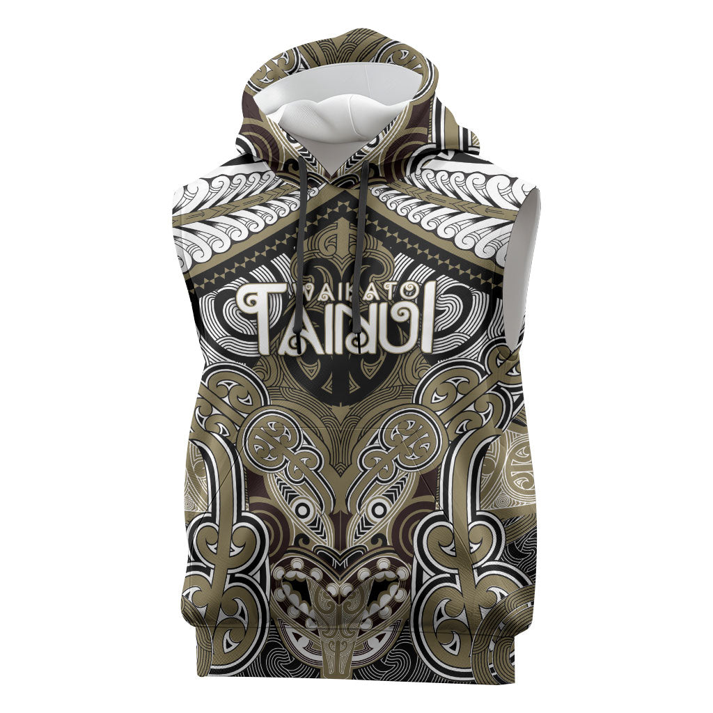 Aotearoa Iwi Waikato Tainui Personalised Sleeveless Hoodie Maori Kowhaiwhai Pattern LT19 Dark Yellow - Polynesian Pride