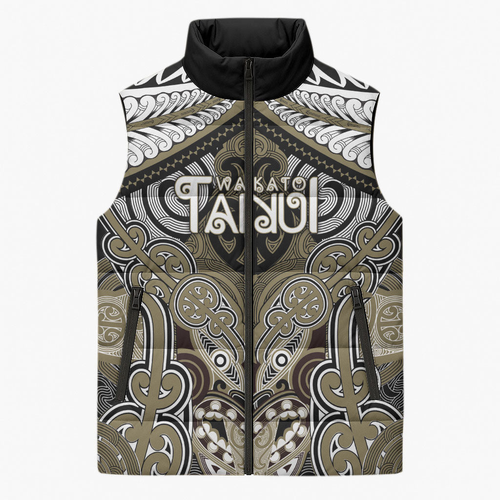 Aotearoa Iwi Waikato Tainui Personalised Sleeveless Puffer Jacket Maori Kowhaiwhai Pattern LT19 Unisex Dark Yellow - Polynesian Pride