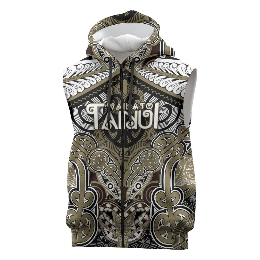 Aotearoa Iwi Waikato Tainui Personalised Sleeveless Zip Hoodie Maori Kowhaiwhai Pattern LT19 Dark Yellow - Polynesian Pride