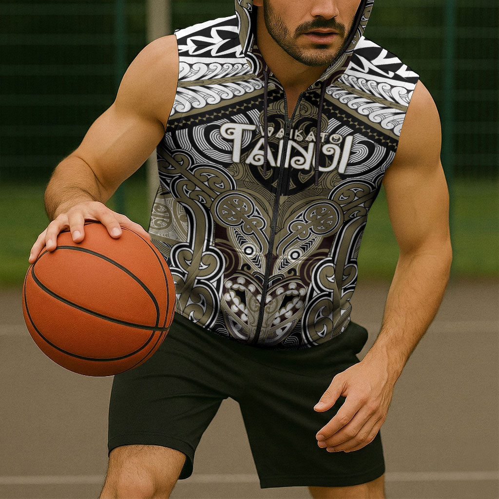 Aotearoa Iwi Waikato Tainui Personalised Sleeveless Zip Hoodie Maori Kowhaiwhai Pattern LT19 - Polynesian Pride