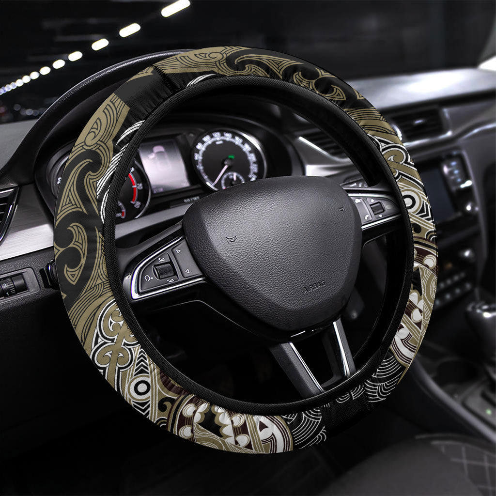 Aotearoa Iwi Waikato Tainui Steering Wheel Cover Maori Kowhaiwhai Pattern LT19 Universal Fit Dark Yellow - Polynesian Pride
