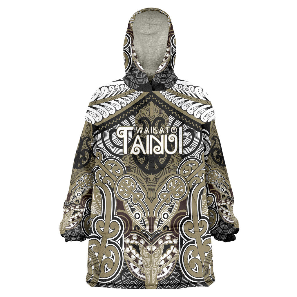 Aotearoa Iwi Waikato Tainui Personalised Wearable Blanket Hoodie Maori Kowhaiwhai Pattern LT19 One Size Dark Yellow - Polynesian Pride