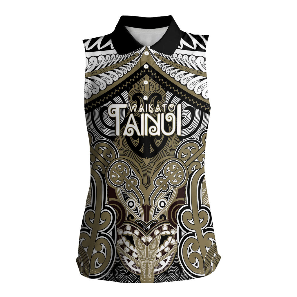 Aotearoa Iwi Waikato Tainui Personalised Women Sleeveless Polo Shirt Maori Kowhaiwhai Pattern LT19 Female Dark Yellow - Polynesian Pride