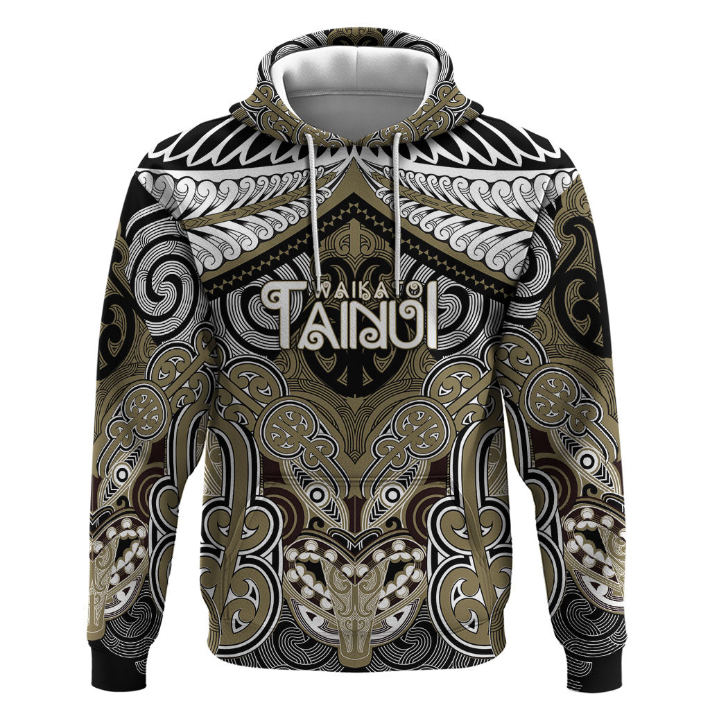 Aotearoa Iwi Waikato Tainui Personalised Zip Hoodie Maori Kowhaiwhai Pattern LT19 Pullover Hoodie Dark Yellow - Polynesian Pride