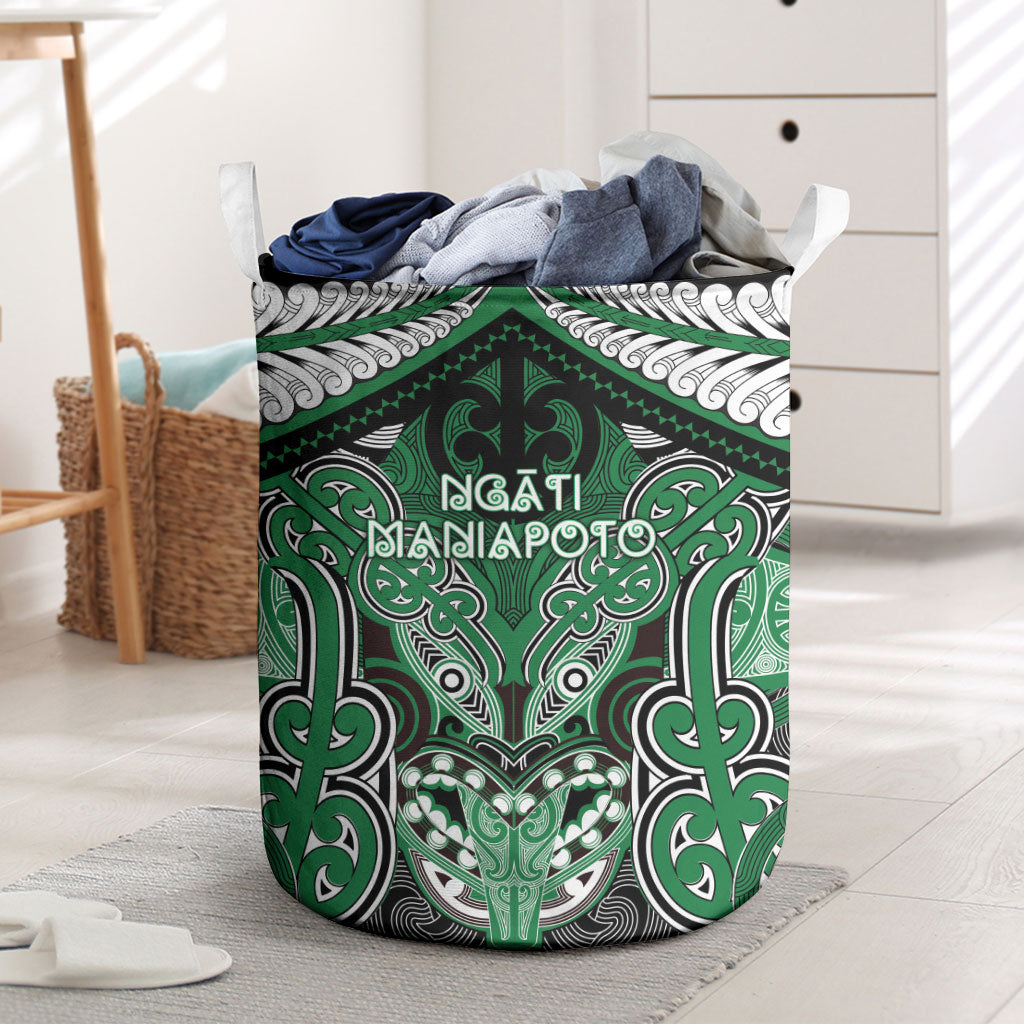 Aotearoa Iwi Ngati Maniapoto Laundry Basket Maori Kowhaiwhai Pattern LT19 Green - Polynesian Pride