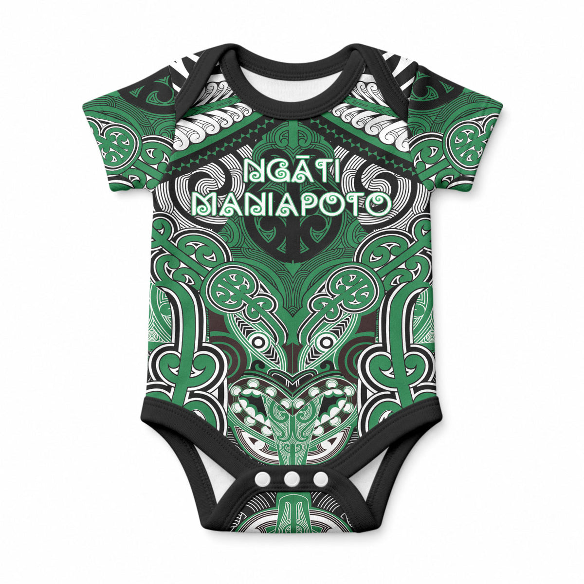 Aotearoa Iwi Ngati Maniapoto Personalised Baby Onesie Maori Kowhaiwhai Pattern LT19 Green - Polynesian Pride