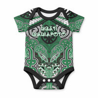 Aotearoa Iwi Ngati Maniapoto Personalised Baby Onesie Maori Kowhaiwhai Pattern LT19 Green - Polynesian Pride