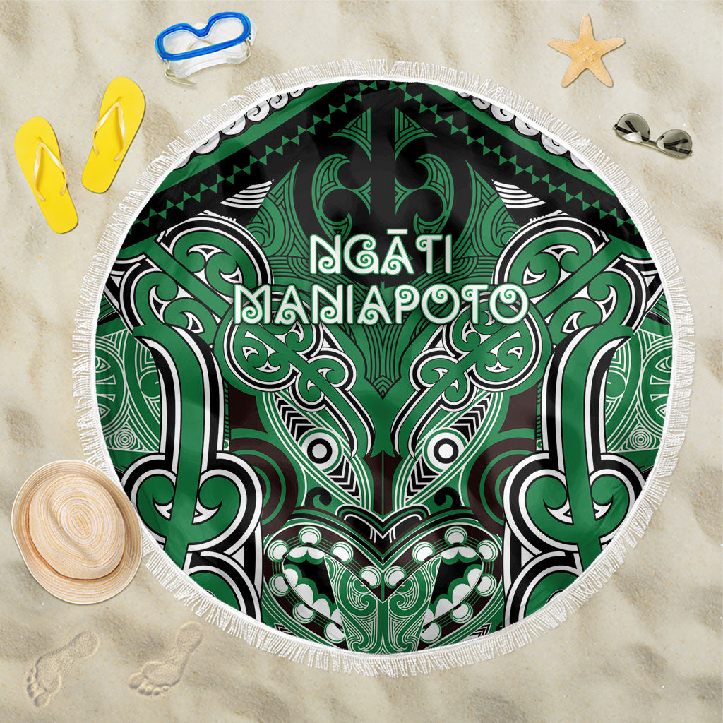 Aotearoa Iwi Ngati Maniapoto Beach Blanket Maori Kowhaiwhai Pattern LT19 One Size 150cm Green - Polynesian Pride
