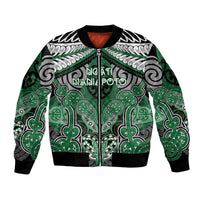 Aotearoa Iwi Ngati Maniapoto Personalised Bomber Jacket Maori Kowhaiwhai Pattern LT19 Unisex Green - Polynesian Pride