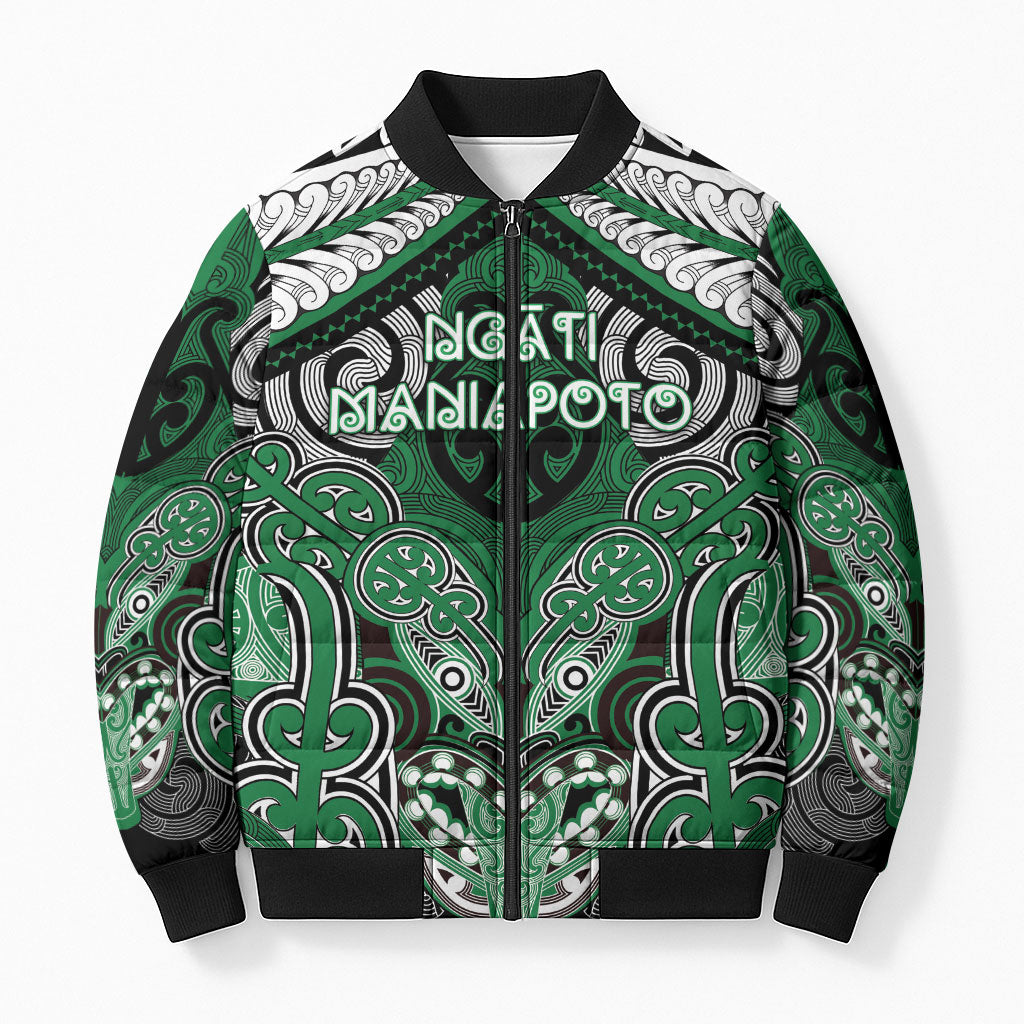 Aotearoa Iwi Ngati Maniapoto Personalised Bomber Puffer Jacket Maori Kowhaiwhai Pattern LT19 Unisex Green - Polynesian Pride