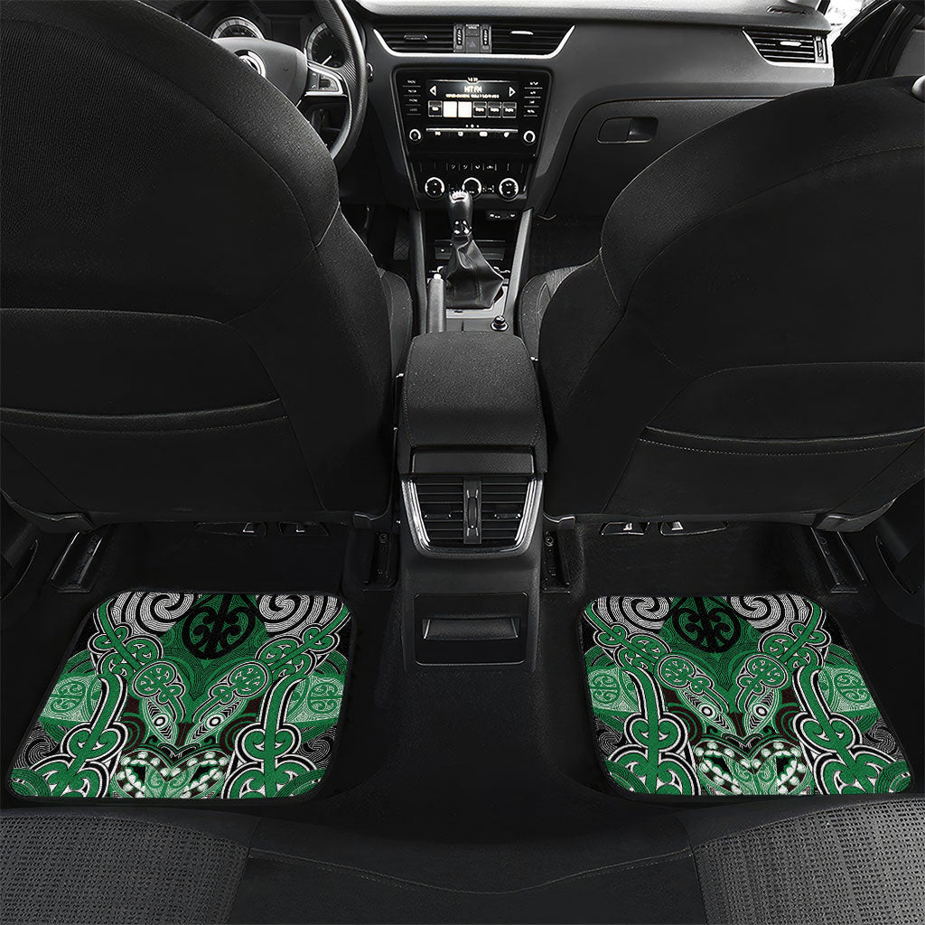 Aotearoa Iwi Ngati Maniapoto Personalised Car Mats Maori Kowhaiwhai Pattern LT19 Set 2pcs - Back Green - Polynesian Pride