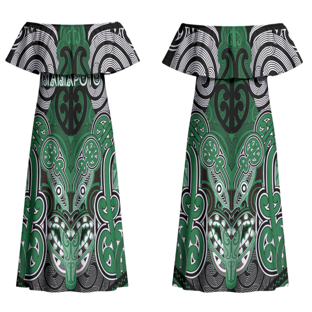 Aotearoa Iwi Ngati Maniapoto Personalised Couples Matching Off Shoulder Maxi Dress and Long Sleeve Button Shirt Maori Kowhaiwhai Pattern LT19 - Polynesian Pride