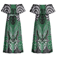 Aotearoa Iwi Ngati Maniapoto Personalised Couples Matching Off Shoulder Maxi Dress and Long Sleeve Button Shirt Maori Kowhaiwhai Pattern LT19 - Polynesian Pride