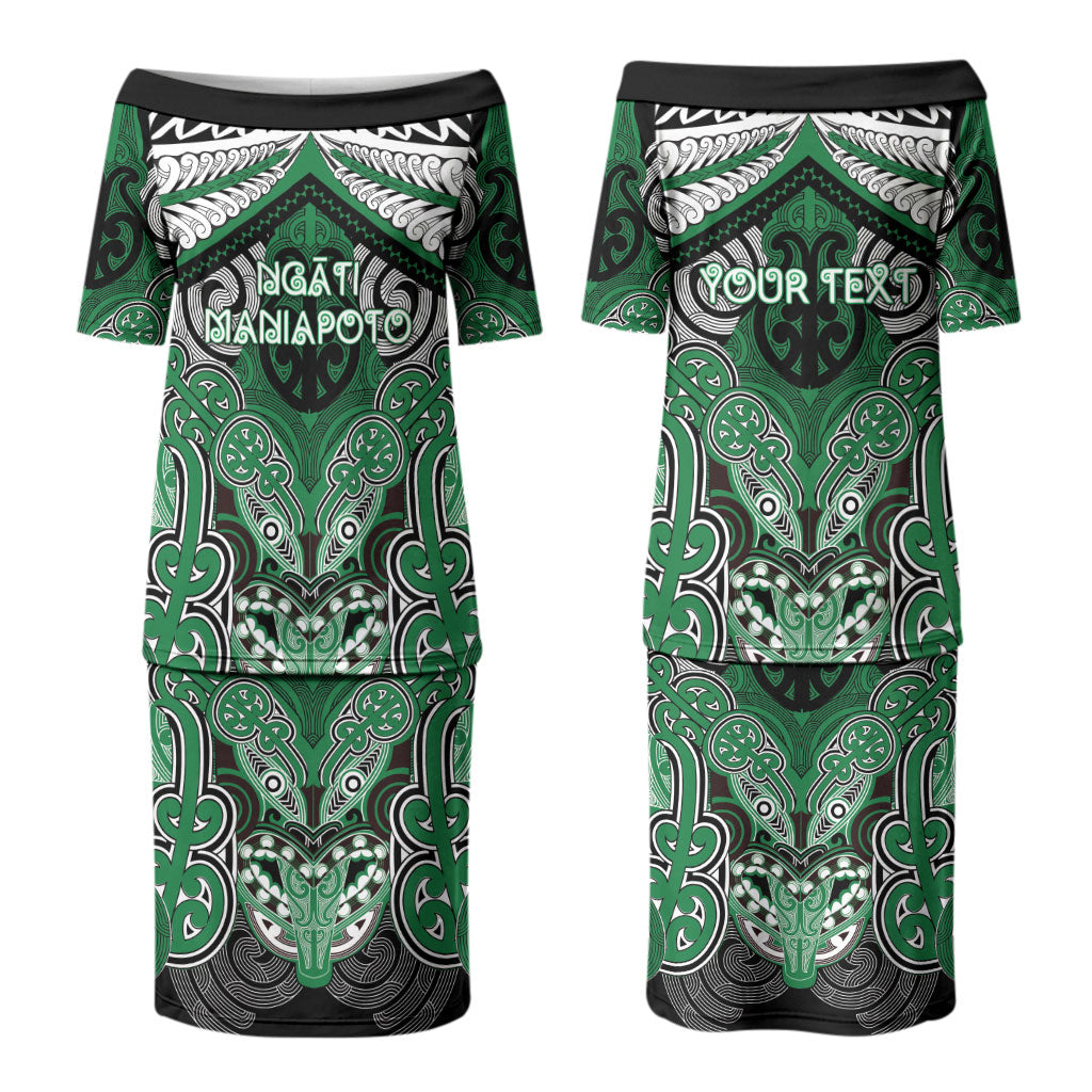 Aotearoa Iwi Ngati Maniapoto Personalised Couples Matching Puletasi and Long Sleeve Button Shirt Maori Kowhaiwhai Pattern LT19 - Polynesian Pride