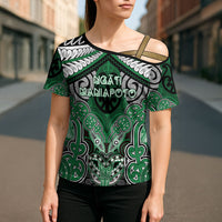Aotearoa Iwi Ngati Maniapoto Personalised Cross Shoulder Shirt Maori Kowhaiwhai Pattern LT19 - Polynesian Pride