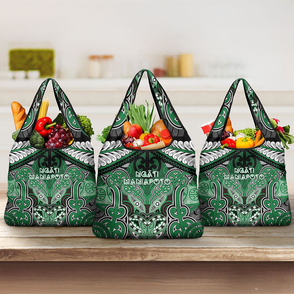 Aotearoa Iwi Ngati Maniapoto Grocery Bag Maori Kowhaiwhai Pattern LT19 3-pack One Size Green - Polynesian Pride