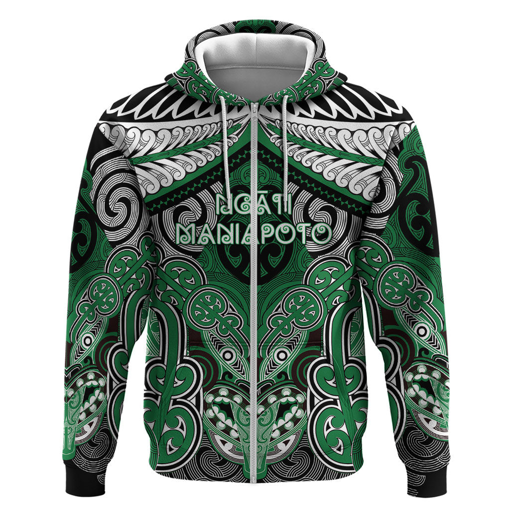 Aotearoa Iwi Ngati Maniapoto Personalised Hoodie Maori Kowhaiwhai Pattern LT19 Zip Hoodie Green - Polynesian Pride