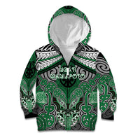 Aotearoa Iwi Ngati Maniapoto Personalised Kid Hoodie Maori Kowhaiwhai Pattern LT19 Zip Hoodie Green - Polynesian Pride