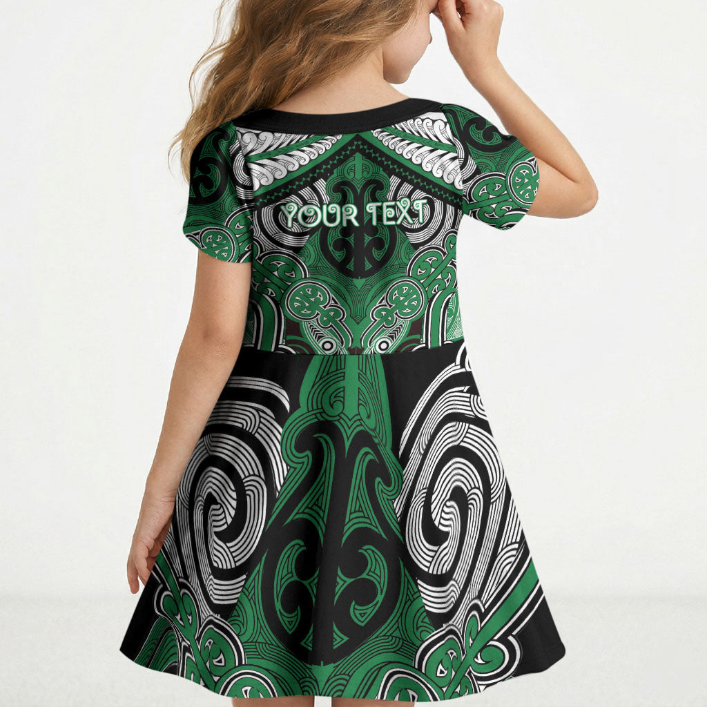 Aotearoa Iwi Ngati Maniapoto Personalised Kid Short Sleeve Dress Maori Kowhaiwhai Pattern LT19 - Polynesian Pride