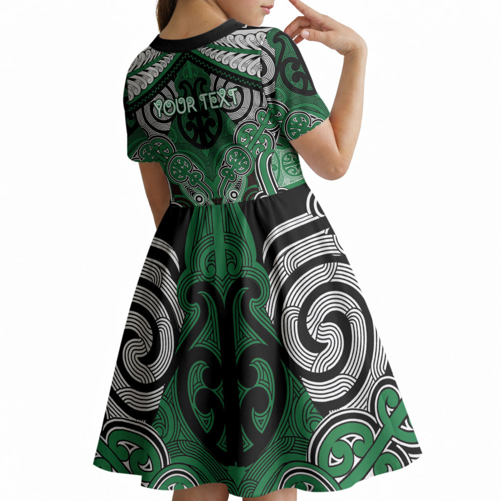 Aotearoa Iwi Ngati Maniapoto Personalised Kid Short Sleeve Dress Maori Kowhaiwhai Pattern LT19 - Polynesian Pride