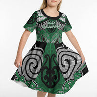 Aotearoa Iwi Ngati Maniapoto Personalised Kid Short Sleeve Dress Maori Kowhaiwhai Pattern LT19 - Polynesian Pride