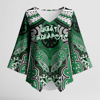 Aotearoa Iwi Ngati Maniapoto Personalised Kimono Sleeve Blouse Maori Kowhaiwhai Pattern LT19 Female Green - Polynesian Pride