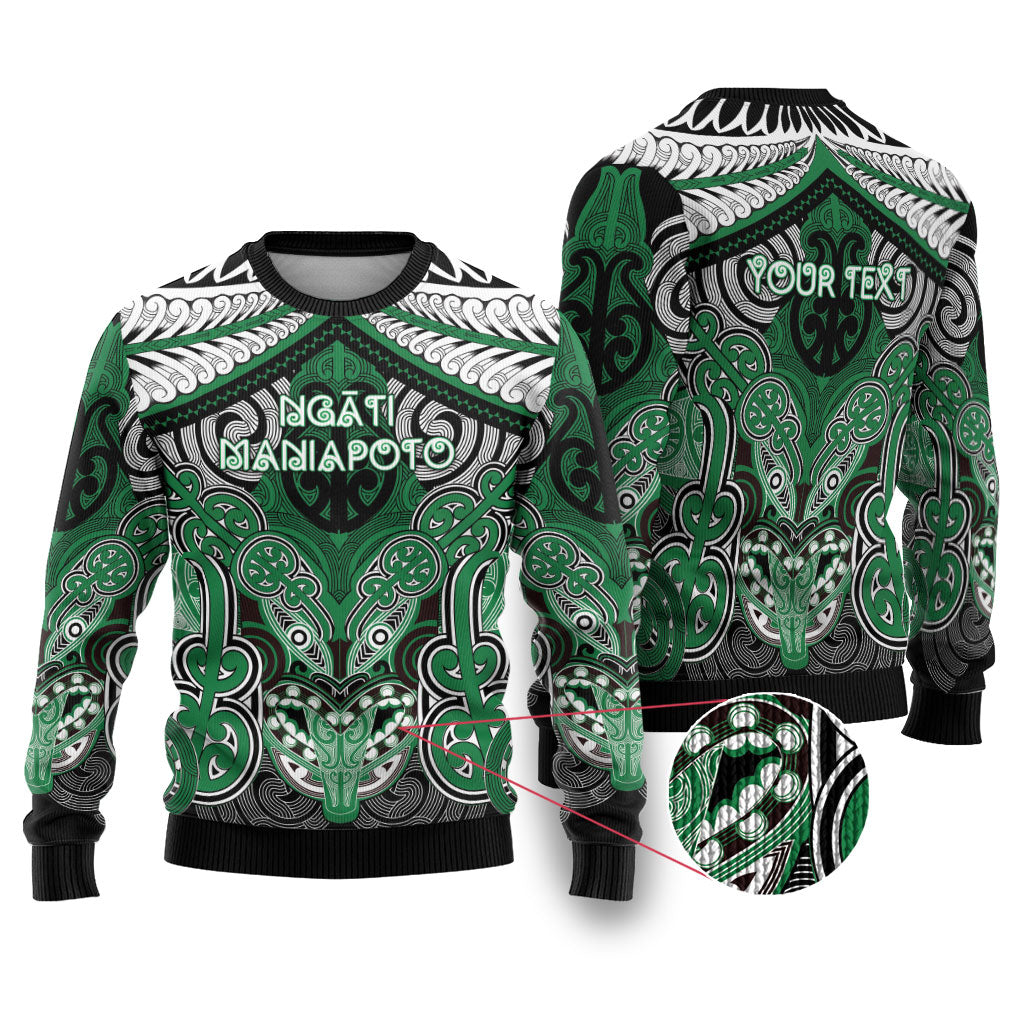 Aotearoa Iwi Ngati Maniapoto Personalised Ugly Christmas Sweater Maori Kowhaiwhai Pattern LT19 Green - Polynesian Pride