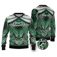 Aotearoa Iwi Ngati Maniapoto Personalised Ugly Christmas Sweater Maori Kowhaiwhai Pattern LT19 Green - Polynesian Pride