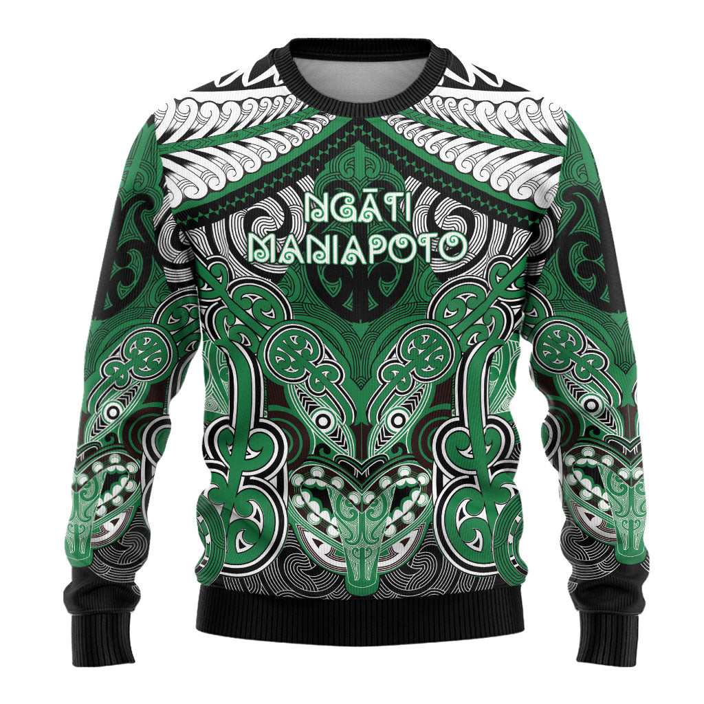 Aotearoa Iwi Ngati Maniapoto Personalised Ugly Christmas Sweater Maori Kowhaiwhai Pattern LT19 - Polynesian Pride