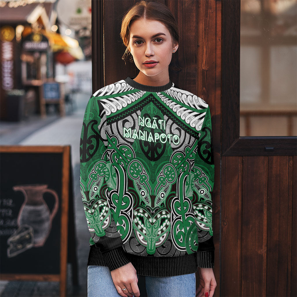 Aotearoa Iwi Ngati Maniapoto Personalised Ugly Christmas Sweater Maori Kowhaiwhai Pattern LT19 - Polynesian Pride