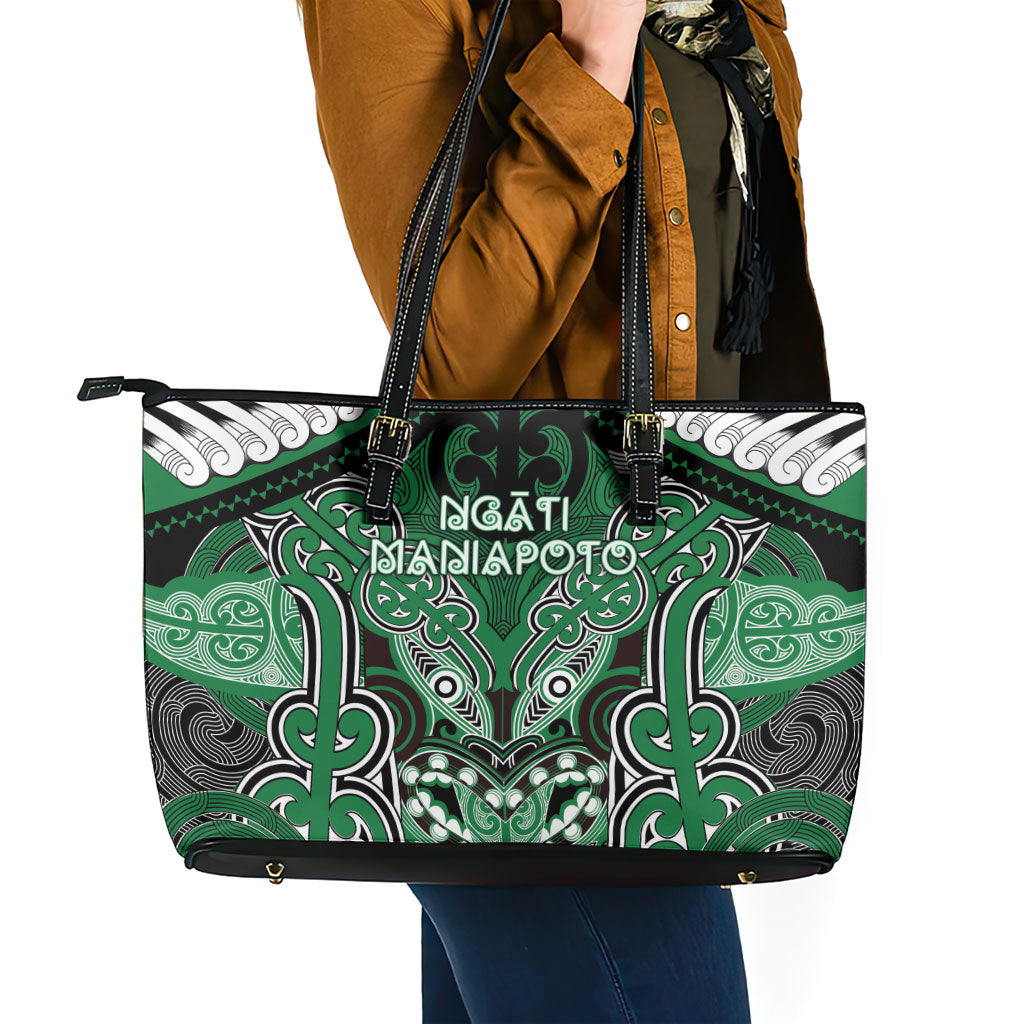 Aotearoa Iwi Ngati Maniapoto Leather Tote Bag Maori Kowhaiwhai Pattern LT19 - Polynesian Pride
