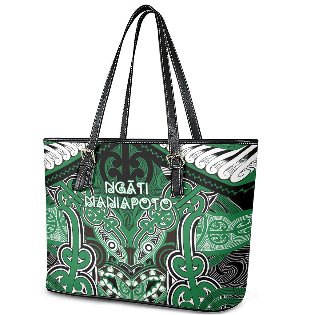 Aotearoa Iwi Ngati Maniapoto Leather Tote Bag Maori Kowhaiwhai Pattern LT19 - Polynesian Pride