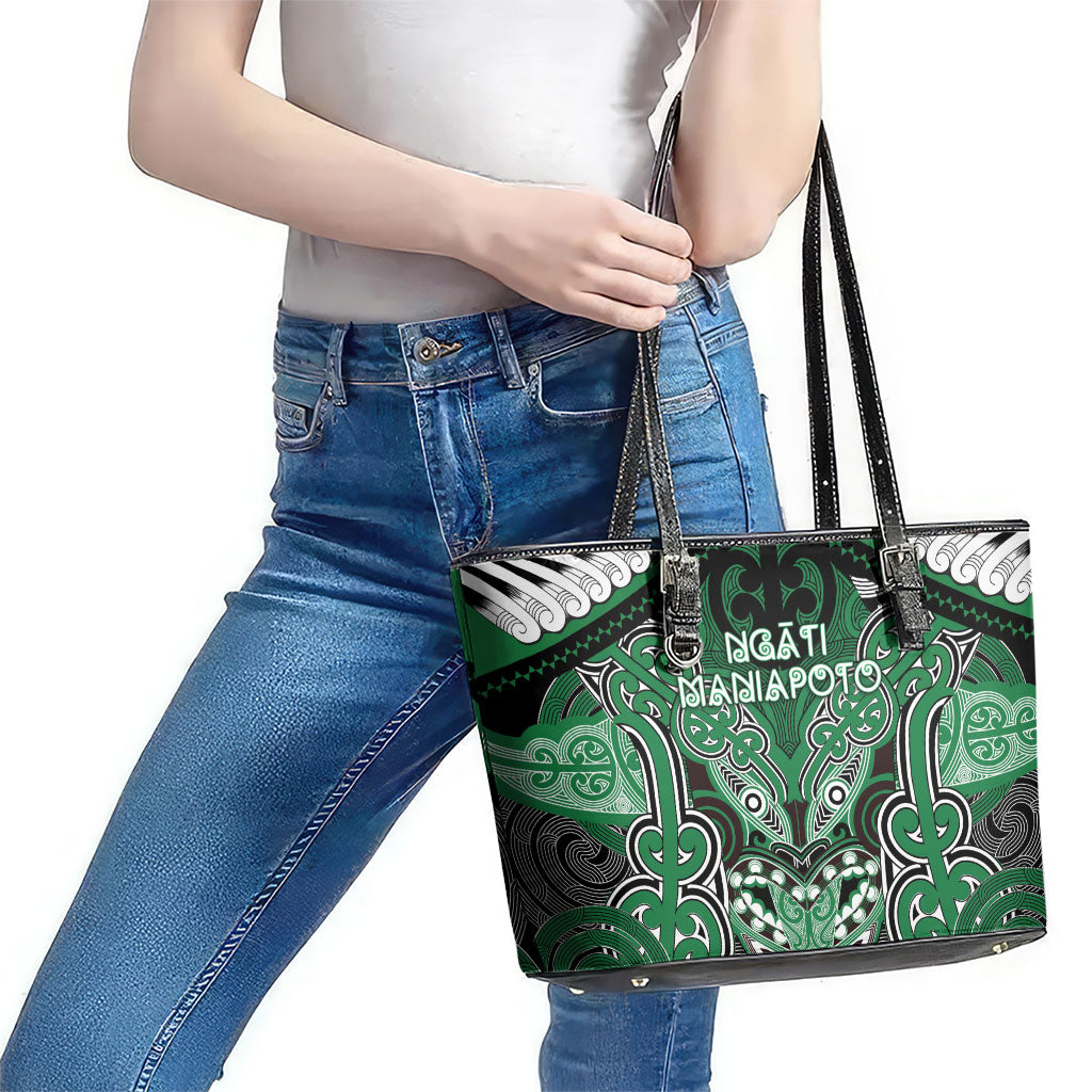 Aotearoa Iwi Ngati Maniapoto Leather Tote Bag Maori Kowhaiwhai Pattern LT19 - Polynesian Pride