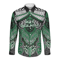 Aotearoa Iwi Ngati Maniapoto Personalised Long Sleeve Button Shirt Maori Kowhaiwhai Pattern LT19 Unisex Green - Polynesian Pride