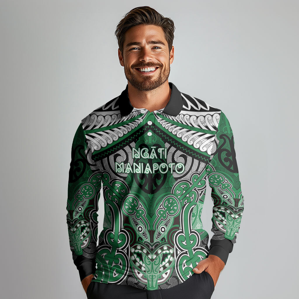 Aotearoa Iwi Ngati Maniapoto Personalised Long Sleeve Polo Shirt Maori Kowhaiwhai Pattern LT19 - Polynesian Pride