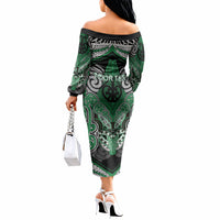 Aotearoa Iwi Ngati Maniapoto Personalised Off The Shoulder Long Sleeve Dress Maori Kowhaiwhai Pattern LT19 - Polynesian Pride